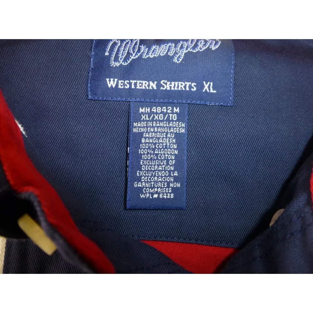 VTG Bonanza Wrangler Mens Western Shirt XL Red/White/Blue Stars Striped Button-U - Picture 11 of 13